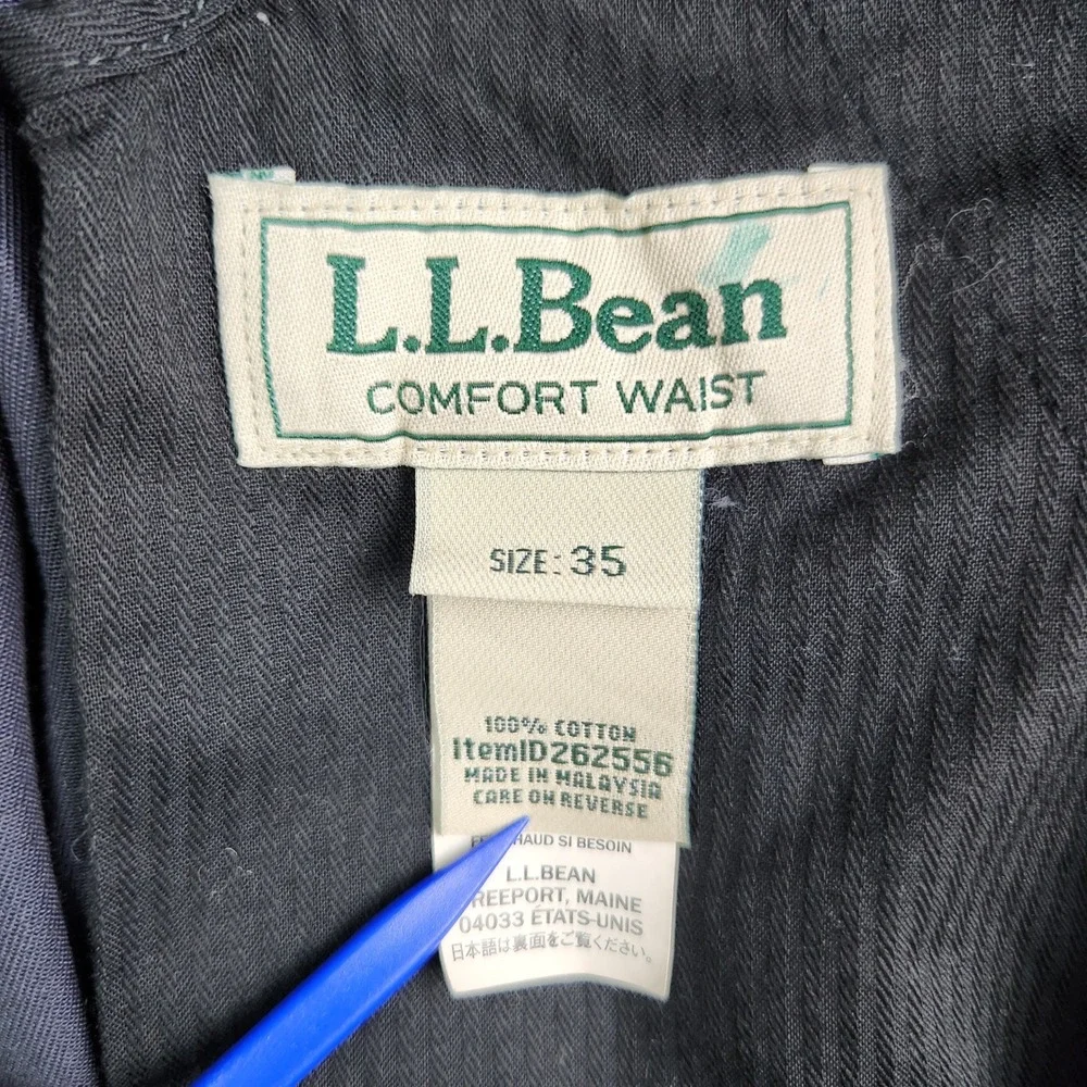 L.L. Bean Chino Pants Mens Size 35 Navy Blue Cotton Stretch Casual Comfort Waist